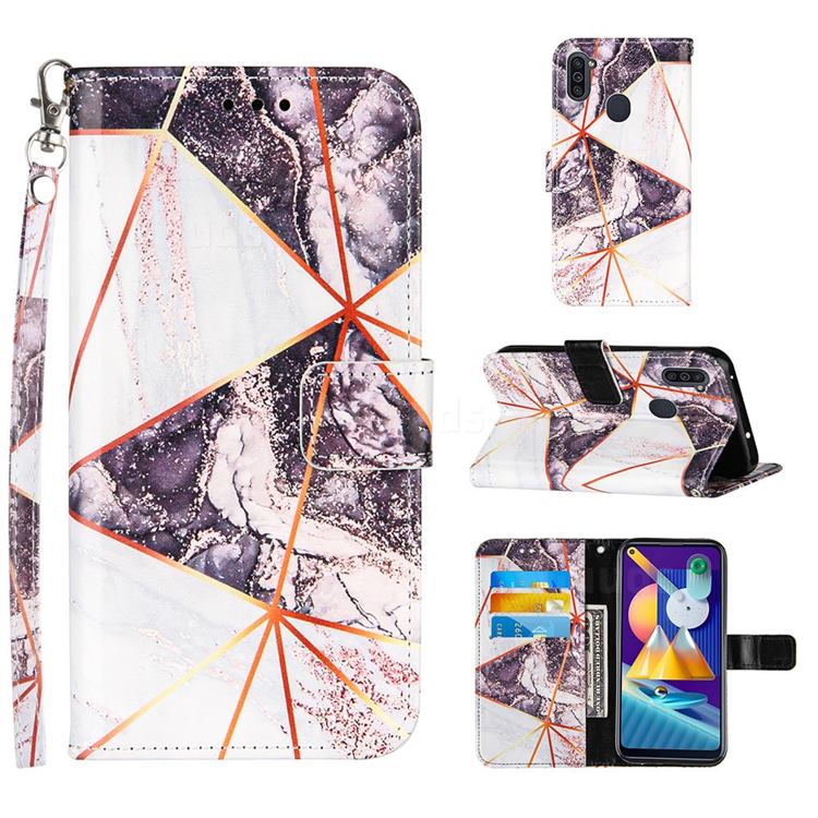 Black and White Stitching Color Marble Leather Wallet Case for Samsung Galaxy A11