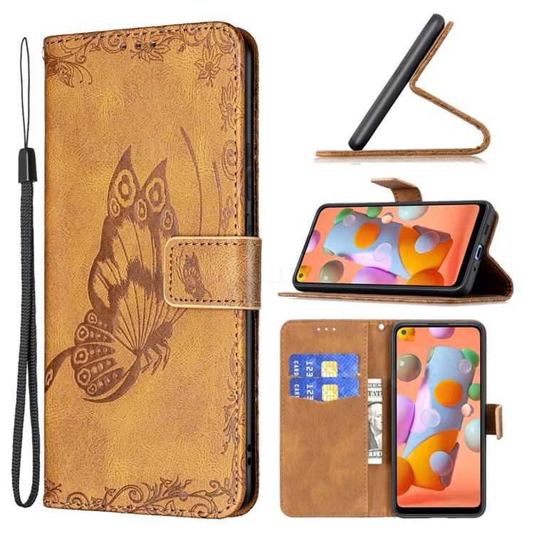Binfen Color Imprint Vivid Butterfly Leather Wallet Case for Samsung Galaxy A11 - Brown