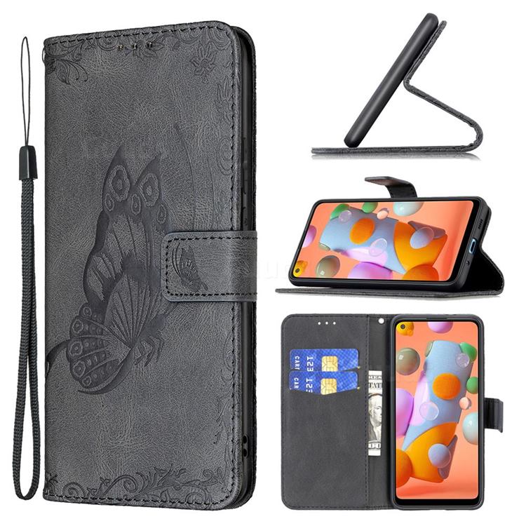 Binfen Color Imprint Vivid Butterfly Leather Wallet Case for Samsung Galaxy A11 - Black