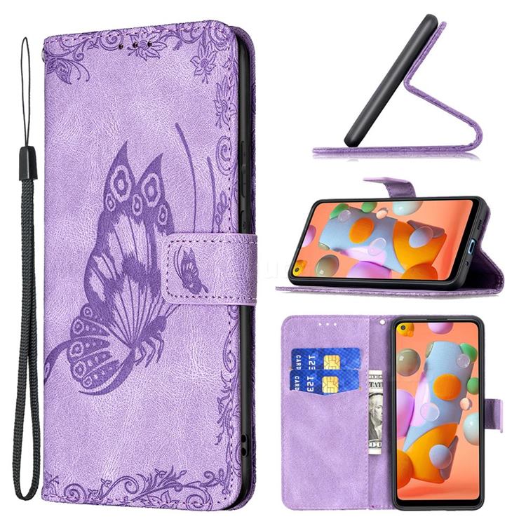 Binfen Color Imprint Vivid Butterfly Leather Wallet Case for Samsung Galaxy A11 - Purple