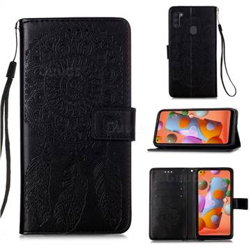 Embossing Dream Catcher Mandala Flower Leather Wallet Case for Samsung Galaxy A11 - Black