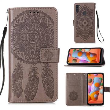 Embossing Dream Catcher Mandala Flower Leather Wallet Case for Samsung Galaxy A11 - Gray