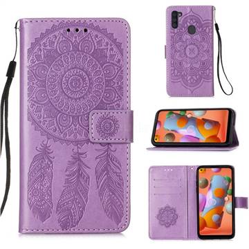 Embossing Dream Catcher Mandala Flower Leather Wallet Case for Samsung Galaxy A11 - Purple
