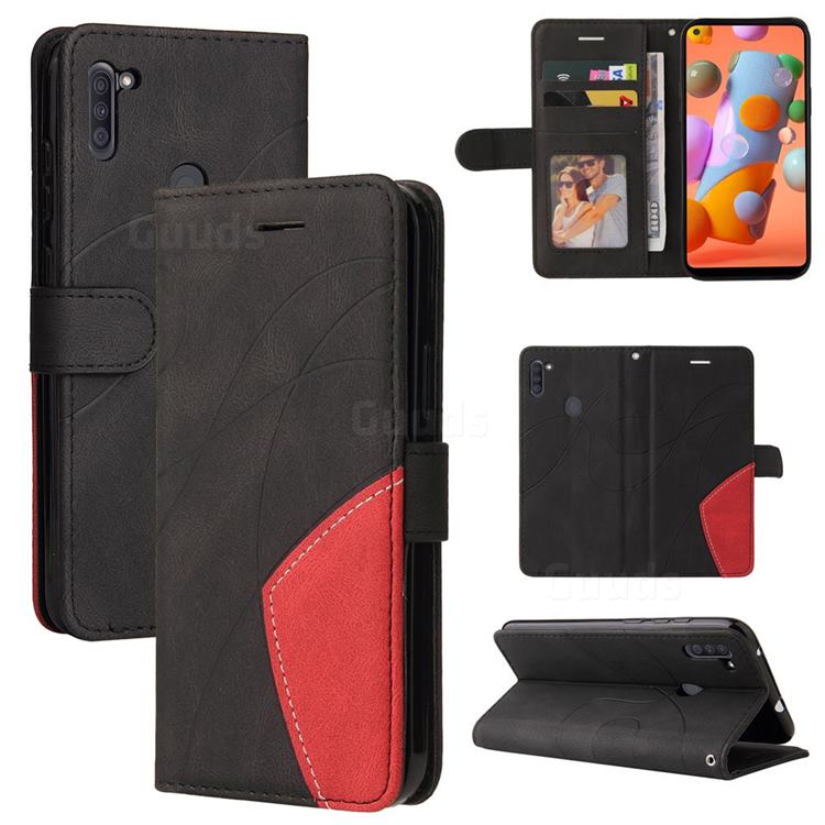 Luxury Two-color Stitching Leather Wallet Case Cover for Samsung Galaxy A11 - Black