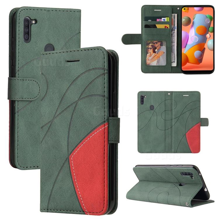Luxury Two-color Stitching Leather Wallet Case Cover for Samsung Galaxy A11 - Green