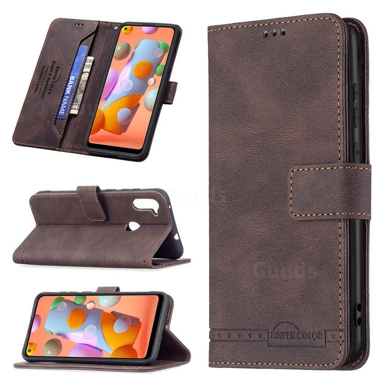 Binfen Color RFID Blocking Leather Wallet Case for Samsung Galaxy A11 - Brown