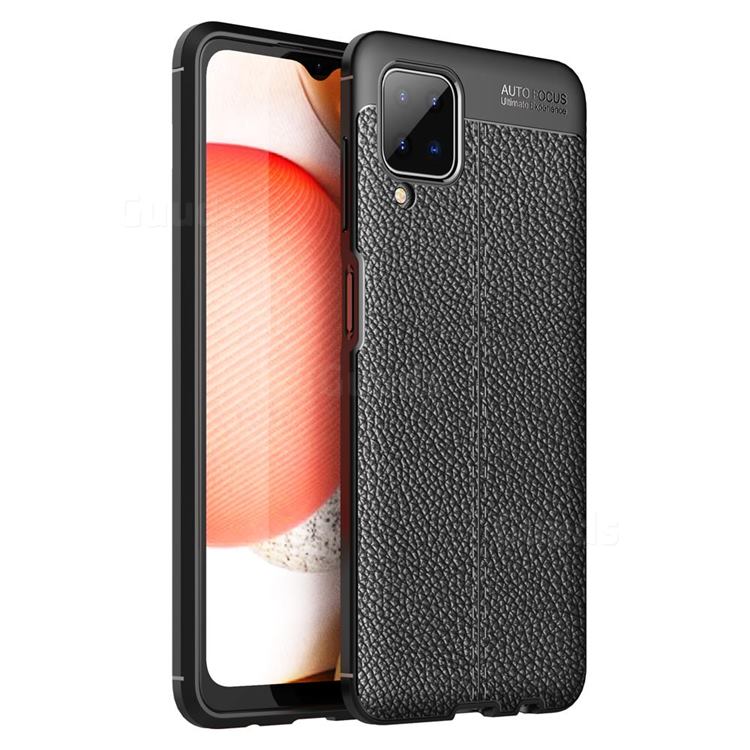 Luxury Auto Focus Litchi Texture Silicone TPU Back Cover for Samsung Galaxy A12 - Black