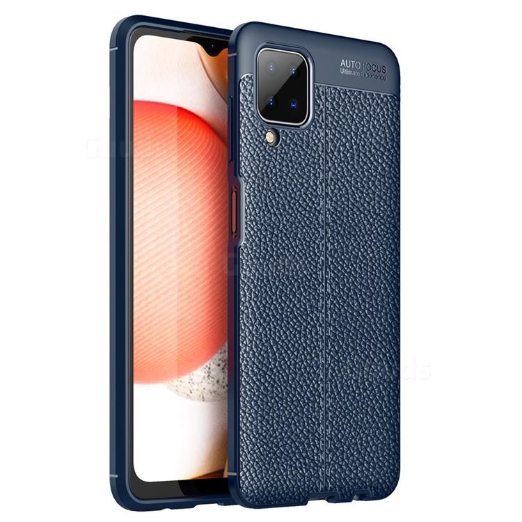 Luxury Auto Focus Litchi Texture Silicone TPU Back Cover for Samsung Galaxy A12 - Dark Blue