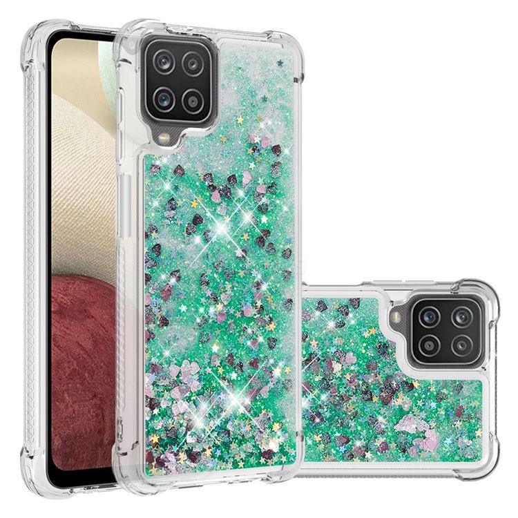 Dynamic Liquid Glitter Sand Quicksand TPU Case for Samsung Galaxy A12 - Green Love Heart