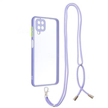 Necklace Cross-body Lanyard Strap Cord Phone Case Cover for Samsung Galaxy A12 - Purple