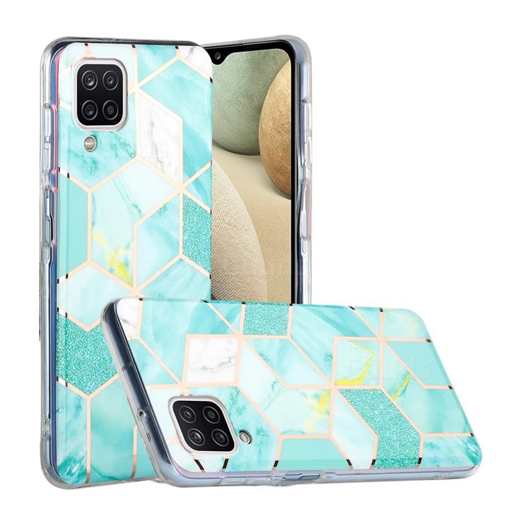Green Glitter Painted Marble Electroplating Protective Case for Samsung Galaxy A12