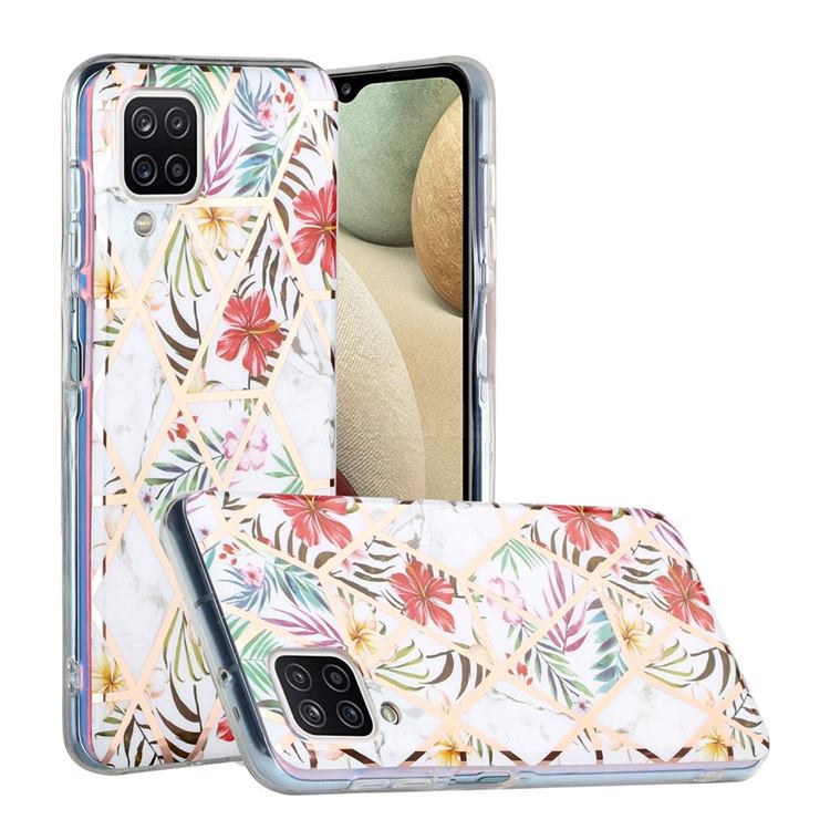 Tropical Rainforest Flower Painted Marble Electroplating Protective Case for Samsung Galaxy A12