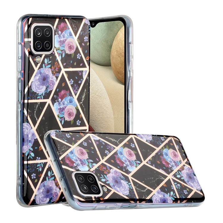 Black Flower Painted Marble Electroplating Protective Case for Samsung Galaxy A12