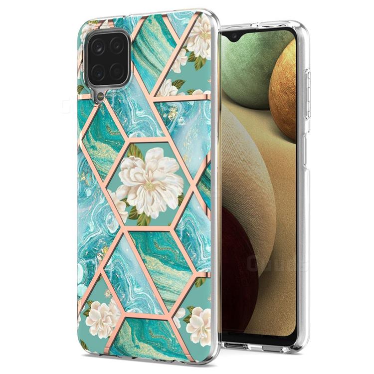 Blue Chrysanthemum Marble Electroplating Protective Case Cover for Samsung Galaxy A12