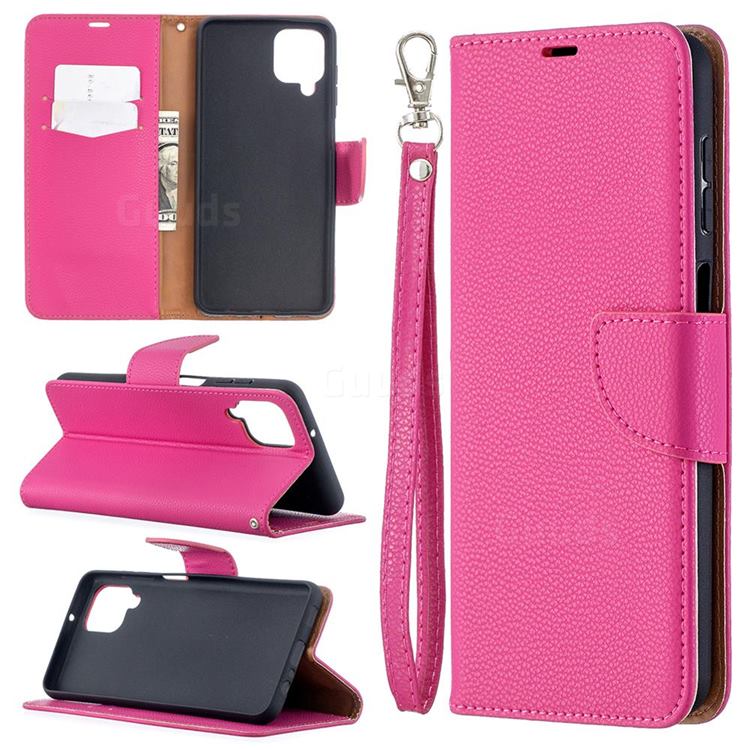 Classic Luxury Litchi Leather Phone Wallet Case for Samsung Galaxy A12 - Rose