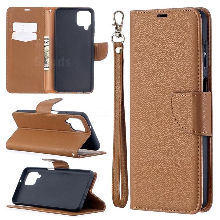 Classic Luxury Litchi Leather Phone Wallet Case for Samsung Galaxy A12 - Brown