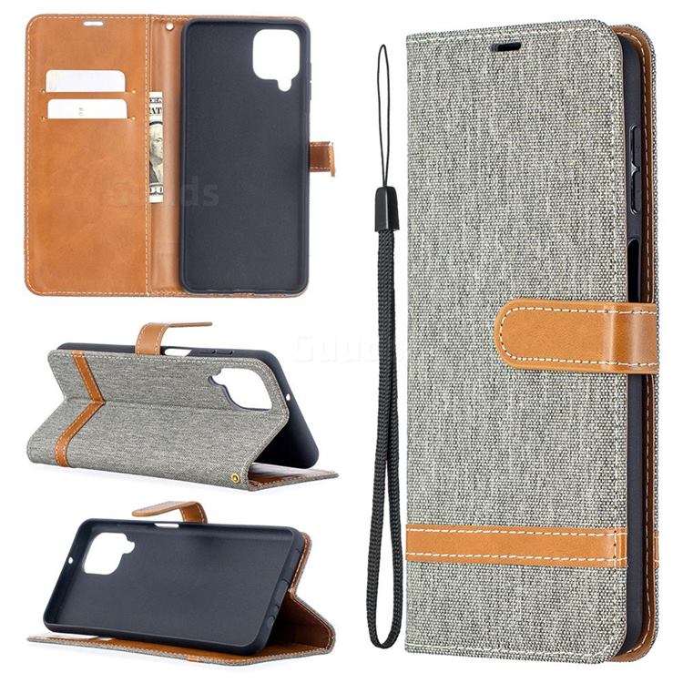 Jeans Cowboy Denim Leather Wallet Case for Samsung Galaxy A12 - Gray