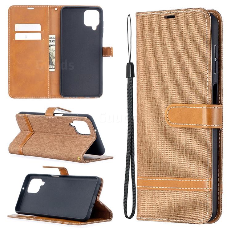 Jeans Cowboy Denim Leather Wallet Case for Samsung Galaxy A12 - Brown