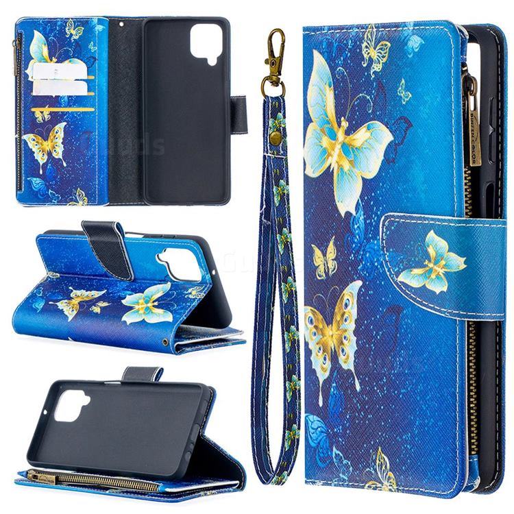 Golden Butterflies Binfen Color BF03 Retro Zipper Leather Wallet Phone Case for Samsung Galaxy A12