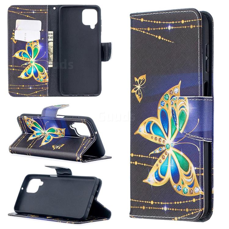 Golden Shining Butterfly Leather Wallet Case for Samsung Galaxy A12