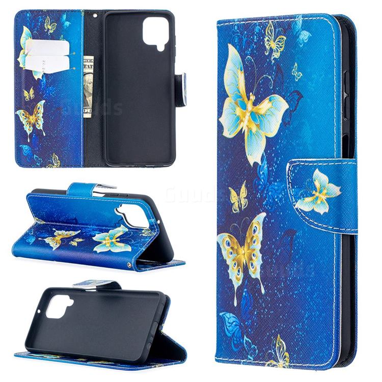 Golden Butterflies Leather Wallet Case for Samsung Galaxy A12