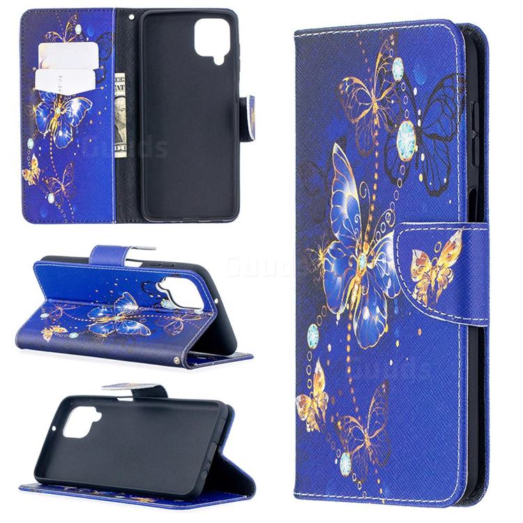 Purple Butterfly Leather Wallet Case for Samsung Galaxy A12