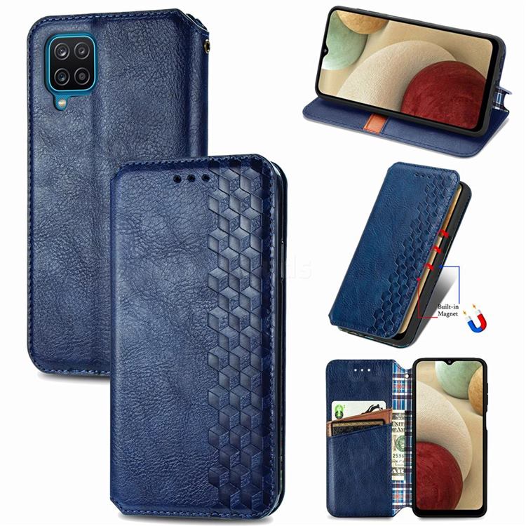 Ultra Slim Fashion Business Card Magnetic Automatic Suction Leather Flip Cover for Samsung Galaxy A12 - Dark Blue