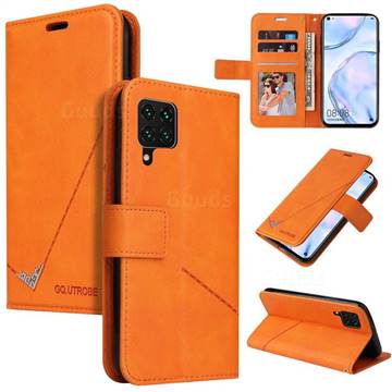 GQ.UTROBE Right Angle Silver Pendant Leather Wallet Phone Case for Samsung Galaxy A12 - Orange
