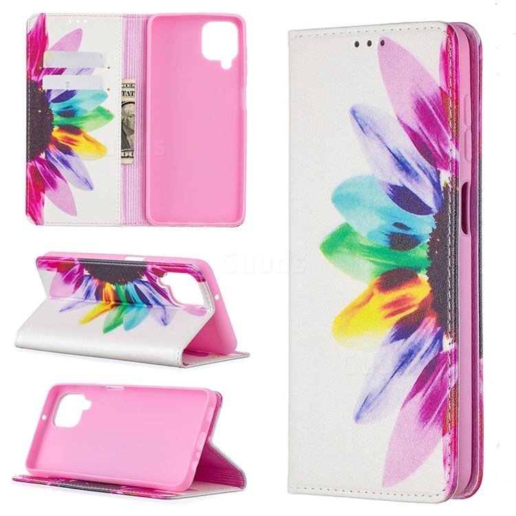 Sun Flower Slim Magnetic Attraction Wallet Flip Cover for Samsung Galaxy A12