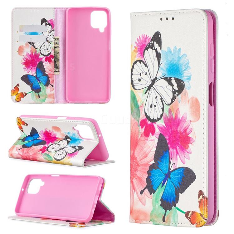 Flying Butterflies Slim Magnetic Attraction Wallet Flip Cover for Samsung Galaxy A12