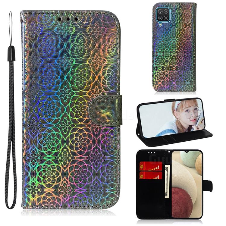Laser Circle Shining Leather Wallet Phone Case for Samsung Galaxy A12 - Silver