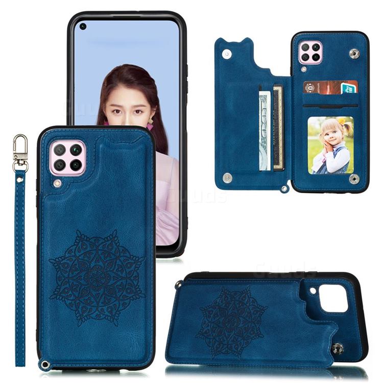Luxury Mandala Multi-function Magnetic Card Slots Stand Leather Back Cover for Samsung Galaxy A12 - Blue