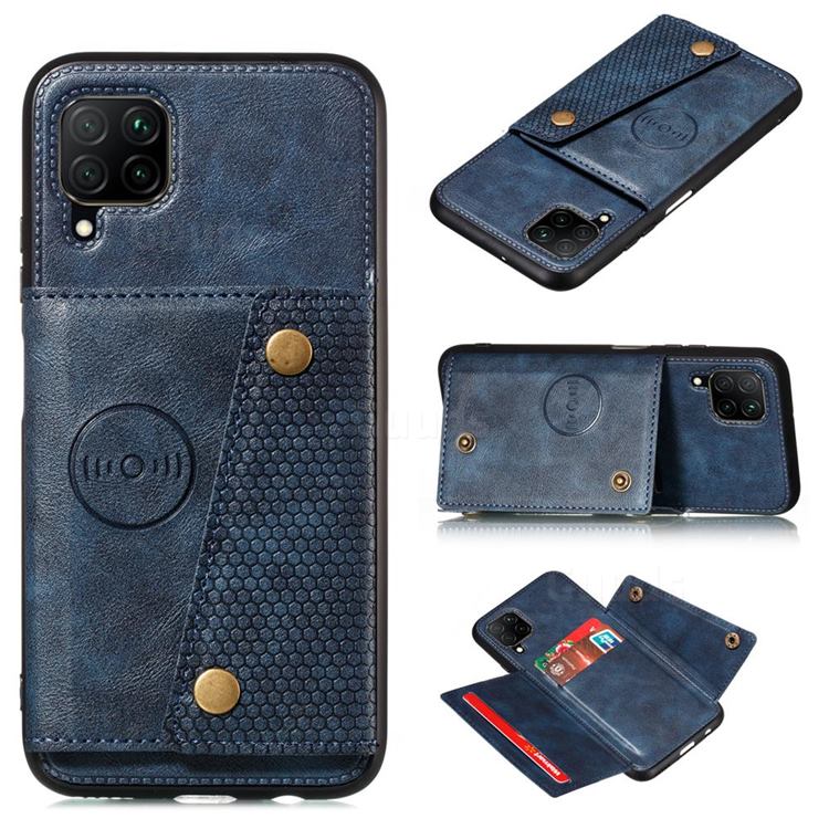Retro Multifunction Card Slots Stand Leather Coated Phone Back Cover for Samsung Galaxy A12 - Blue