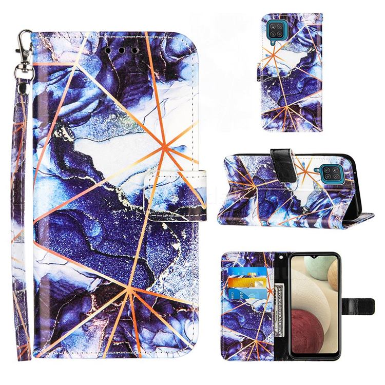 Starry Blue Stitching Color Marble Leather Wallet Case for Samsung Galaxy A12