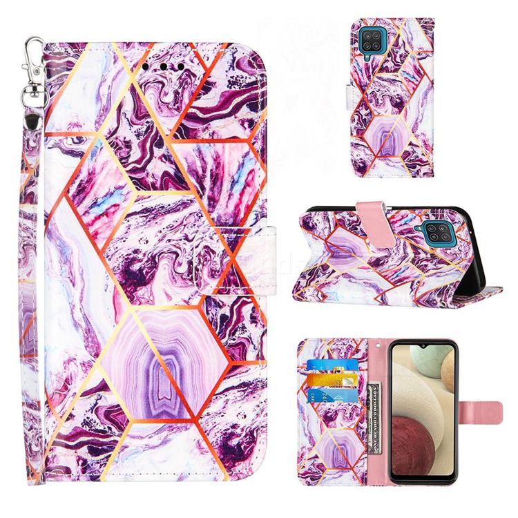 Dream Purple Stitching Color Marble Leather Wallet Case for Samsung Galaxy A12