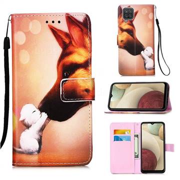 Hound Kiss Matte Leather Wallet Phone Case for Samsung Galaxy A12