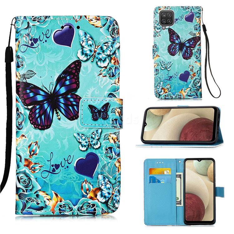 Love Butterfly Matte Leather Wallet Phone Case for Samsung Galaxy A12