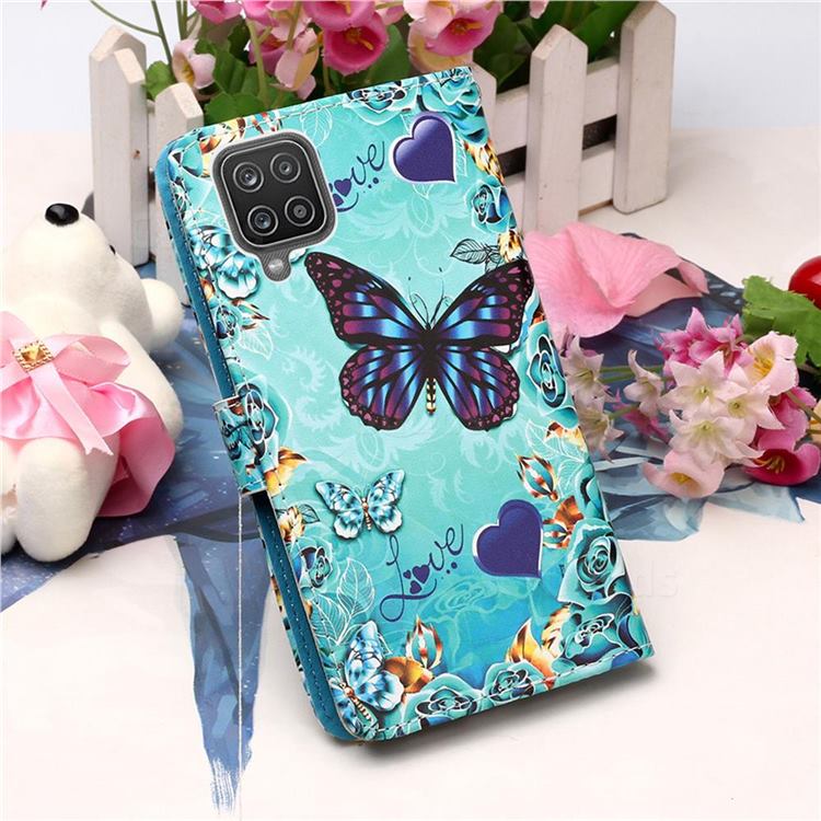 Love Butterfly Matte Leather Wallet Phone Case for Samsung Galaxy A12