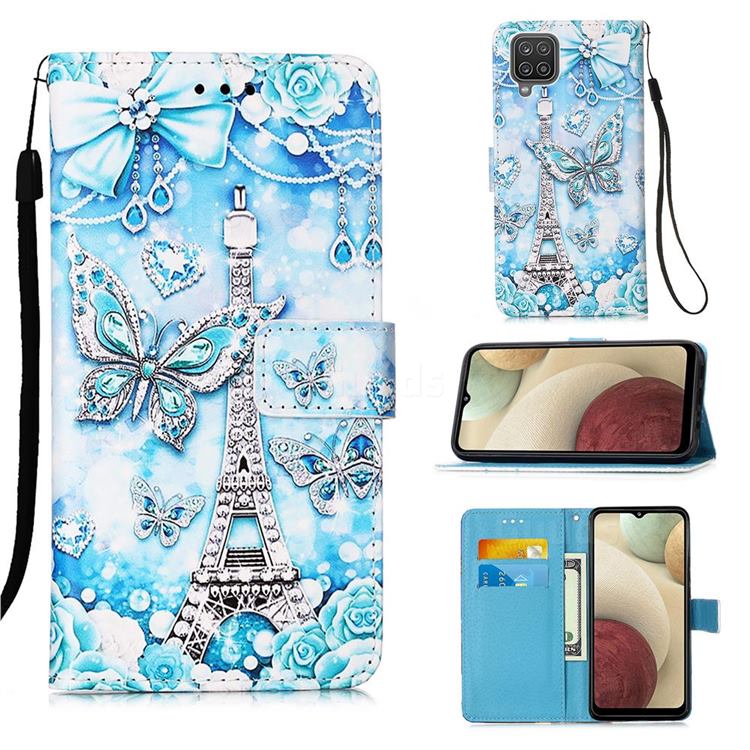Tower Butterfly Matte Leather Wallet Phone Case for Samsung Galaxy A12