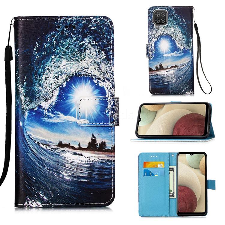 Waves and Sun Matte Leather Wallet Phone Case for Samsung Galaxy A12