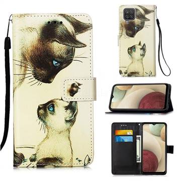 Cat Confrontation Matte Leather Wallet Phone Case for Samsung Galaxy A12
