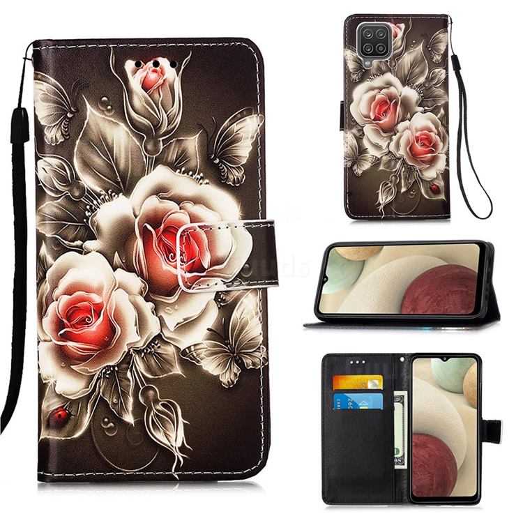 Black Rose Matte Leather Wallet Phone Case for Samsung Galaxy A12