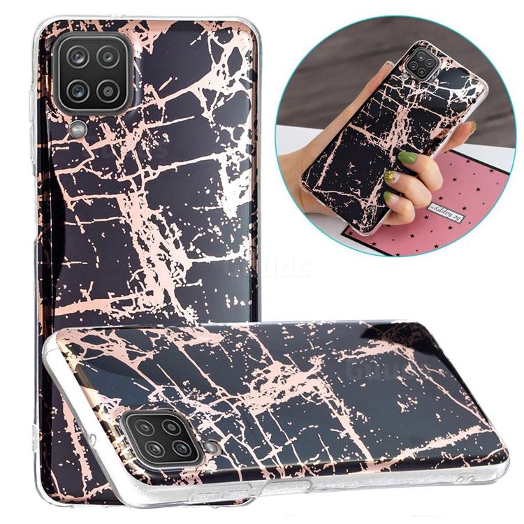 Black Galvanized Rose Gold Marble Phone Back Cover for Samsung Galaxy A12