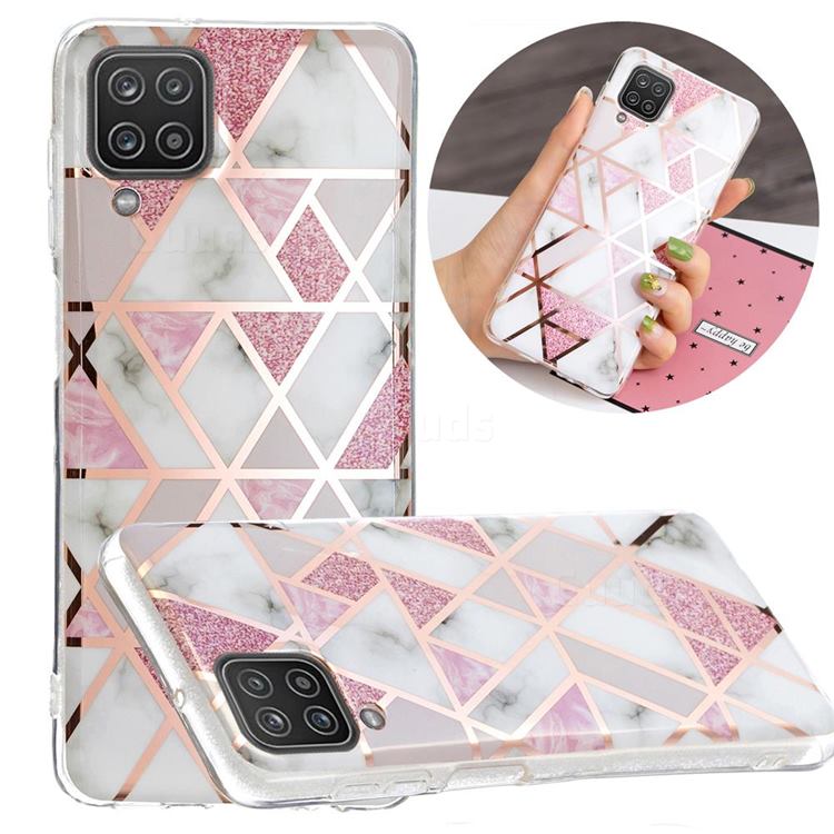 Pink Rhombus Galvanized Rose Gold Marble Phone Back Cover for Samsung Galaxy A12