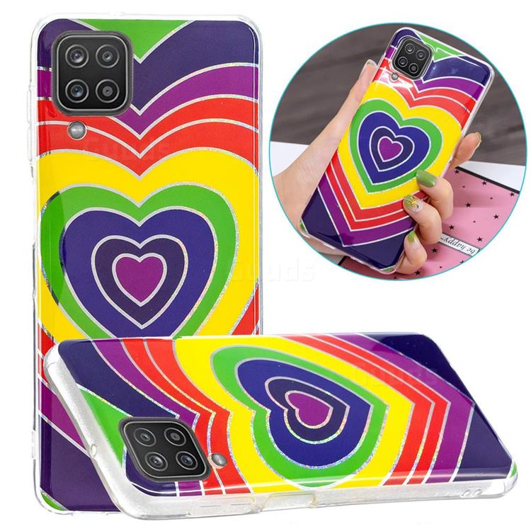 Rainbow Heart Painted Galvanized Electroplating Soft Phone Case Cover for Samsung Galaxy A12