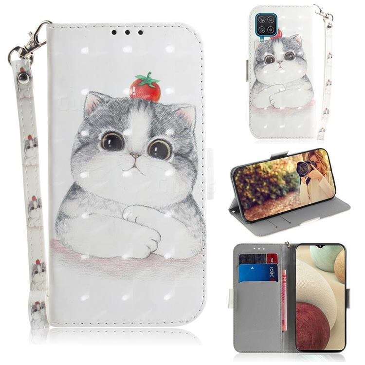 Cute Tomato Cat 3D Painted Leather Wallet Phone Case for Samsung Galaxy A12