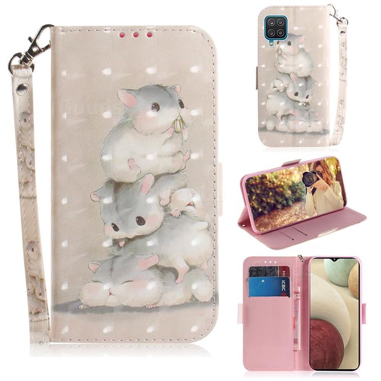 Three Squirrels 3D Painted Leather Wallet Phone Case for Samsung Galaxy A12