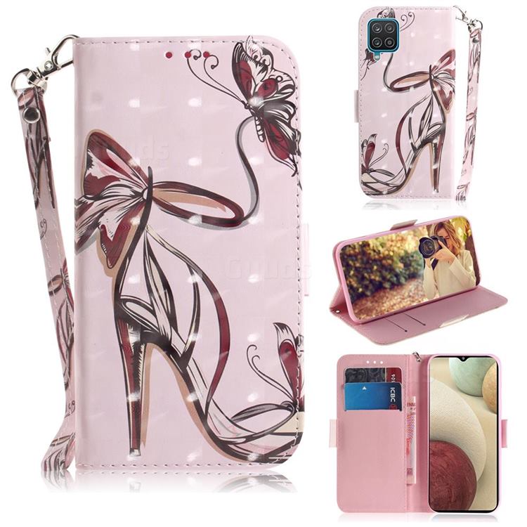 Butterfly High Heels 3D Painted Leather Wallet Phone Case for Samsung Galaxy A12