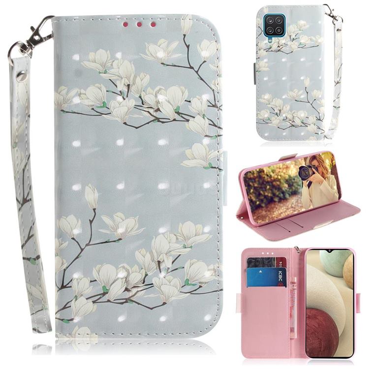 Magnolia Flower 3D Painted Leather Wallet Phone Case for Samsung Galaxy A12