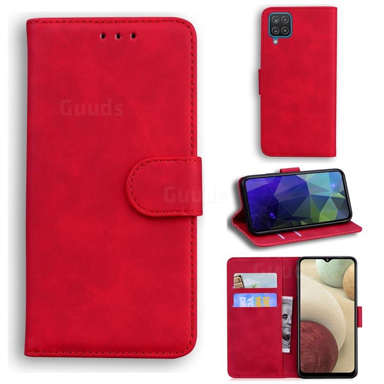 Retro Classic Skin Feel Leather Wallet Phone Case for Samsung Galaxy A12 - Red